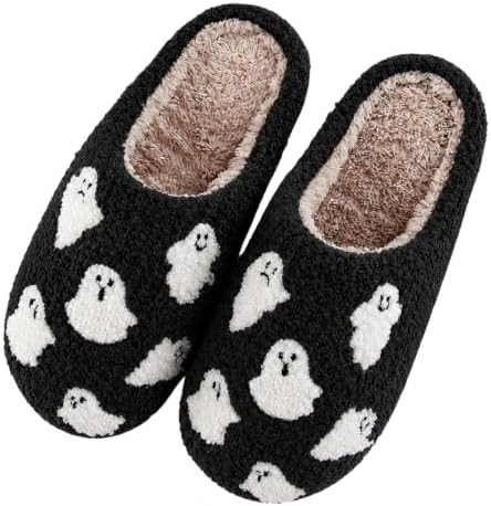 Halloween Slippers, Pumpkin Ghost Fall House Shoes, Fuzzy Non Slip Sole | Amazon (US)
