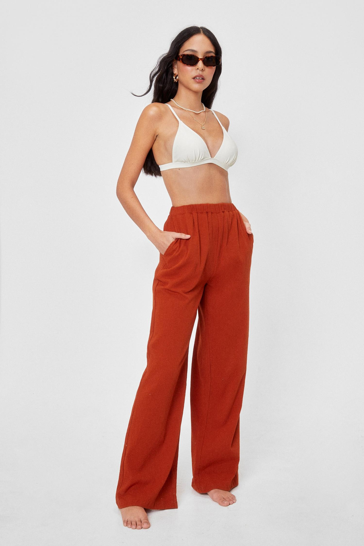 Crinkle High Waisted High Leg Cover Up Pants | Nasty Gal (US)
