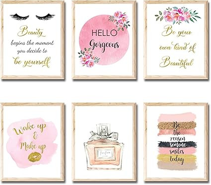 iMagitek Set of 6 Unframed Makeup Wall Art Print, Hello Gorgeous Print, Real Foil Perfume Prints,... | Amazon (US)