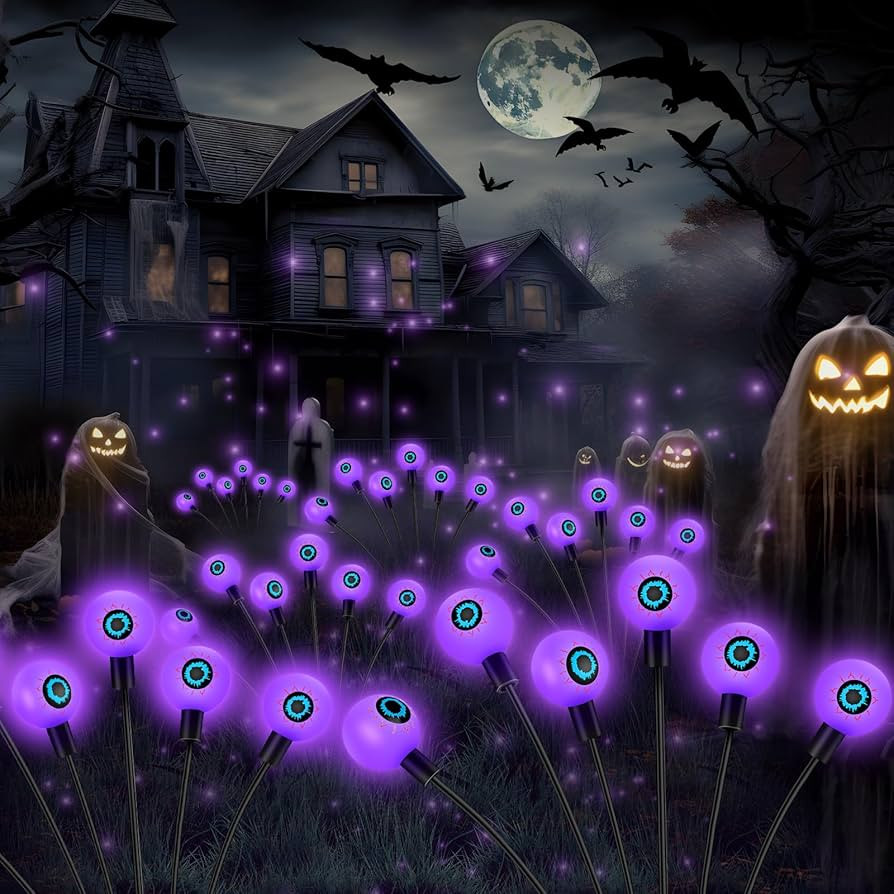 Halloween Decorations Outdoor Solar Lights: 4 Pack 24 LED Scary Eyeballs Purple Halloween Lights,... | Amazon (US)