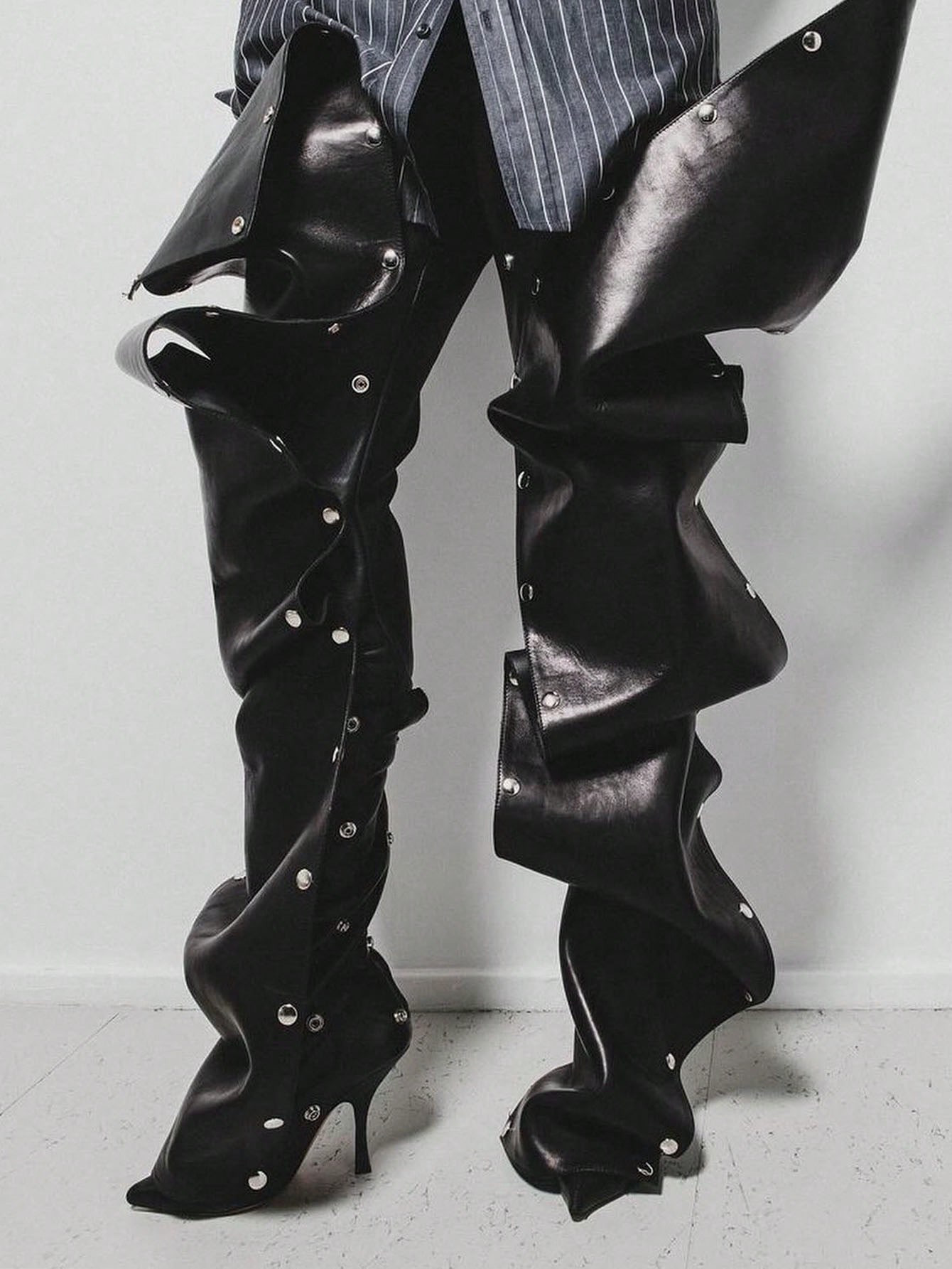 Women's Knee High Boots Stiletto Boots Pointed Toe High Heels Wide Calf Ruched Slouchy Boots Deta... | SHEIN