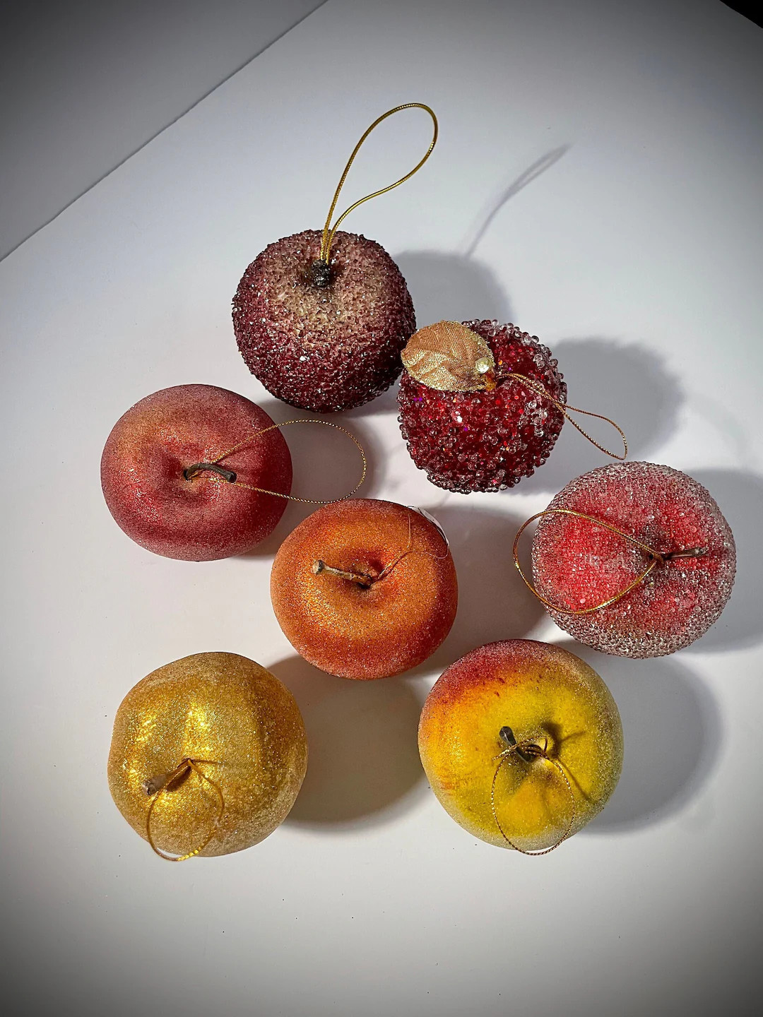 Vintage Sugared Fruit Ornaments Choice of Faux Beaded Apples Reds, Orange, Yellow, MCM Christmas,... | Etsy (US)