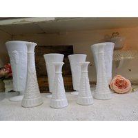 8 Vintage White Or Milk Glass Vases & Bud Mismatched Patterns Wedding Decor B1059 | Etsy (US)