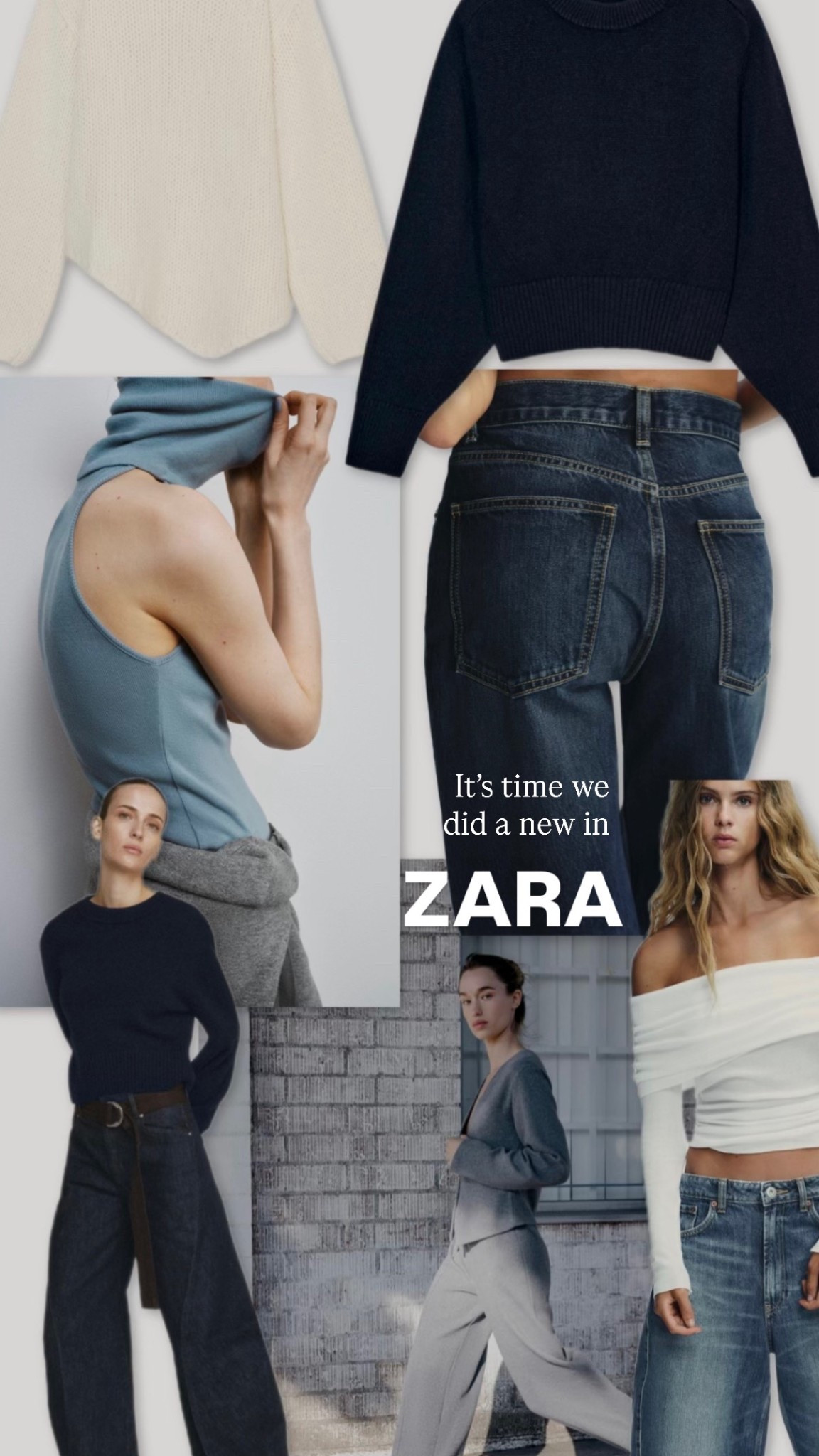 Zara new in - think new season blue denim jeans, shoulder pad knitwear, blue knitted roll necks, capsule wardrobe staples and your go to elevated loungewear sets #zara #capsulewardrobe 

#LTKstyletip #LTKwinter #LTKuk