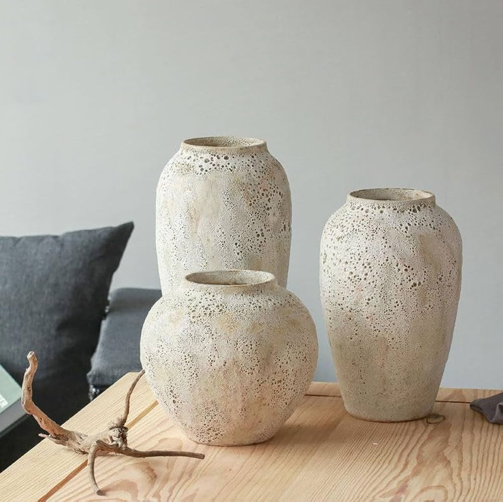 YSNCIDAN Ceramic Vase,Farmhouse Tall Vase,Rustic Home Deco Pottery, Minimalist Nordic Boho Style ... | Amazon (US)