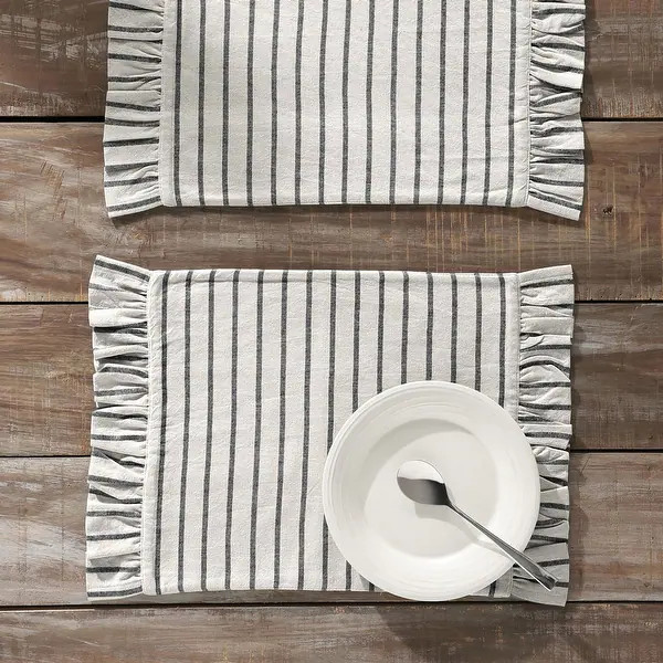Kaila Ticking Stripe Ruffled Placemat Set of 2 13x19 - Bed Bath & Beyond - 39918711 | Bed Bath & Beyond