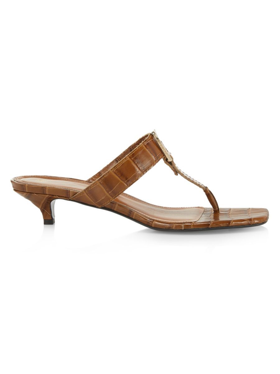 The Belted Crocodile-Embossed Leather Kitten-Heel Sandals | Saks Fifth Avenue