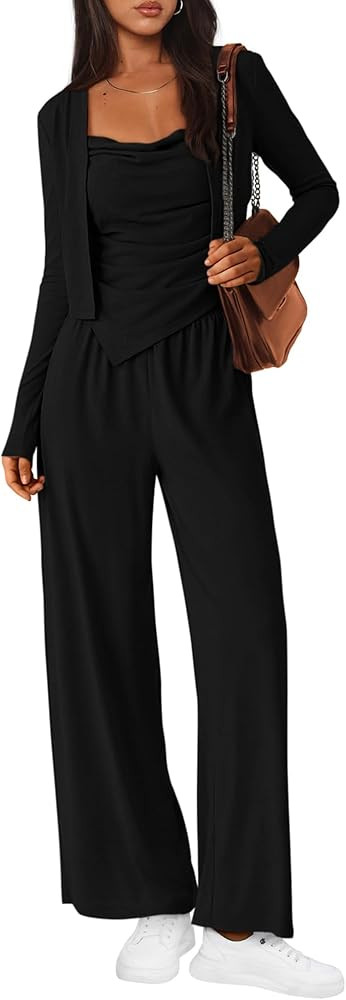 BTFBM Women's Fall Lounge Sets 3 Piece Outfit Tracksuits Casual Long Sleeve Tops High Waisted Swe... | Amazon (US)