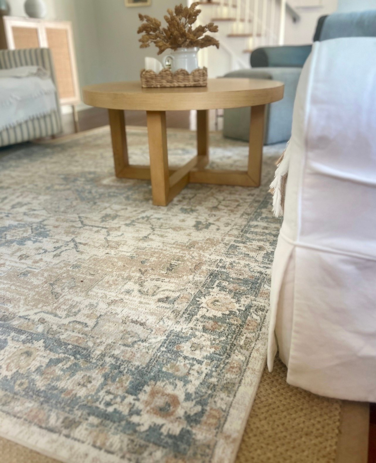 Beautiful cream blue and tan rug 

#rug #homedecor 

#LTKHome