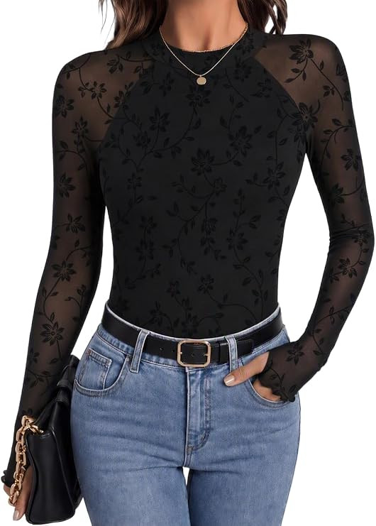 Zeagoo Long Sleeve Shirts for Women Sheer Mesh Top Mock Neck Fitted Blouses | Amazon (US)