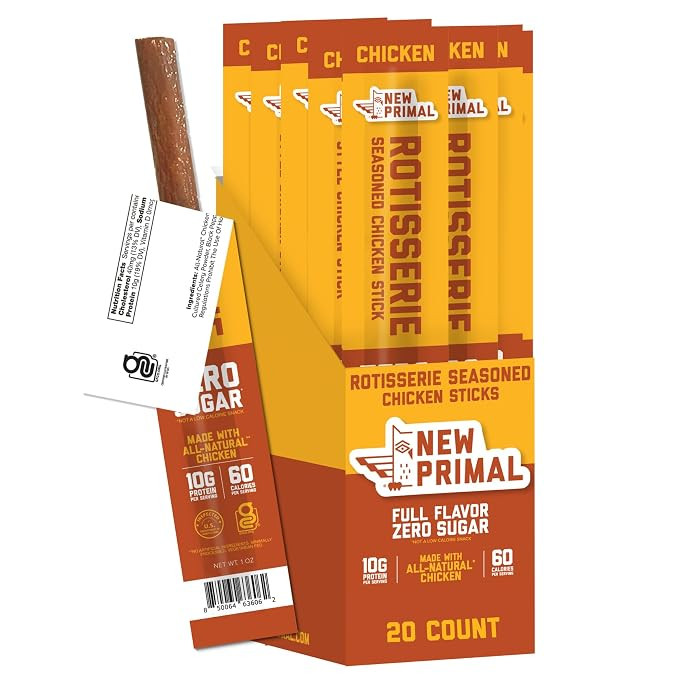 New Primal Rotisserie Chicken Sticks, Zero Sugar High Protein Snack, Gluten Free Whole30 Healthy ... | Amazon (US)