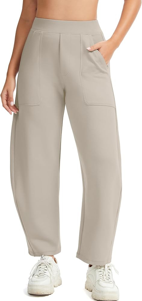 Womens Baggy Wide Leg Pants Barrel Leg Sweatpants Casual Elastic Waisted Stretch Travel Pants wit... | Amazon (US)