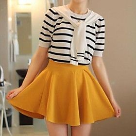 Women's Fashion Yellow All-match Pure Color Pleated Mini Skirt | Light in the Box