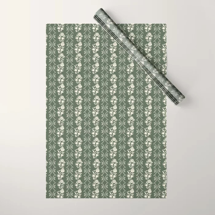 Sage Floral Stripe Pattern Wrapping Paper | Society6