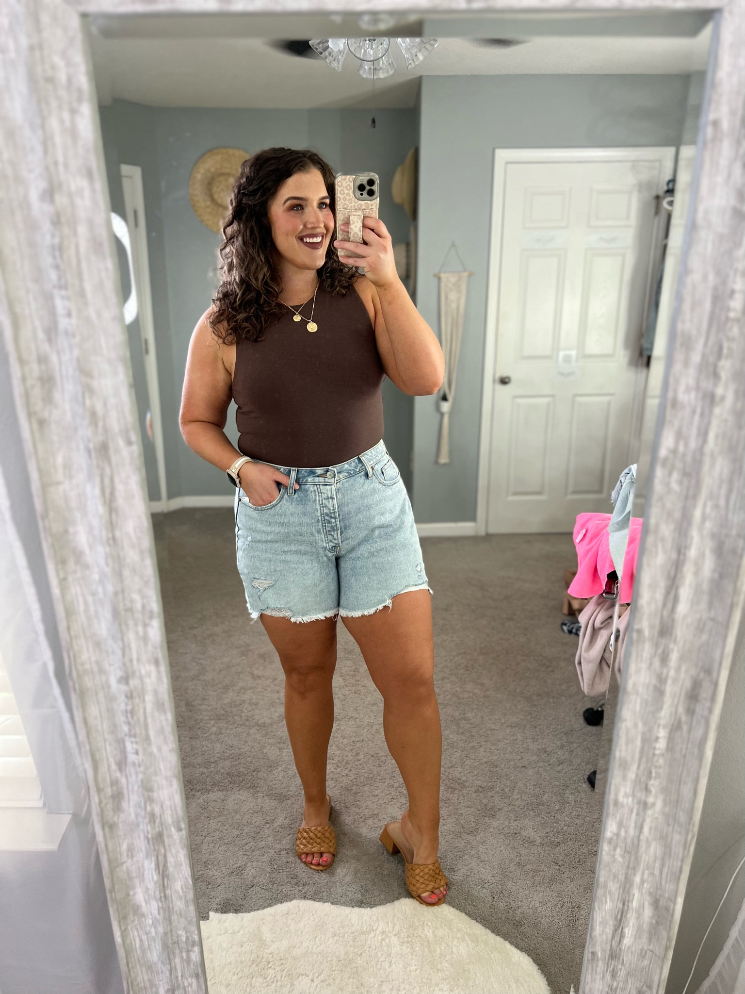 Midsize Spring Outfits 🤎✨
Longer style shorts with 5” inseam shorts from Old Navy
Bodysuit: L 
Shorts: 14 
Denim shorts, jean shorts, sandals, neutral style, affordable outfits 
#midsizeoutfits #ootd #neutralstyle #casualoutfits #shorts #jeanshorts #denimshorts #sandals #bodysuit 

#LTKstyletip #LTKSeasonal #LTKcurves