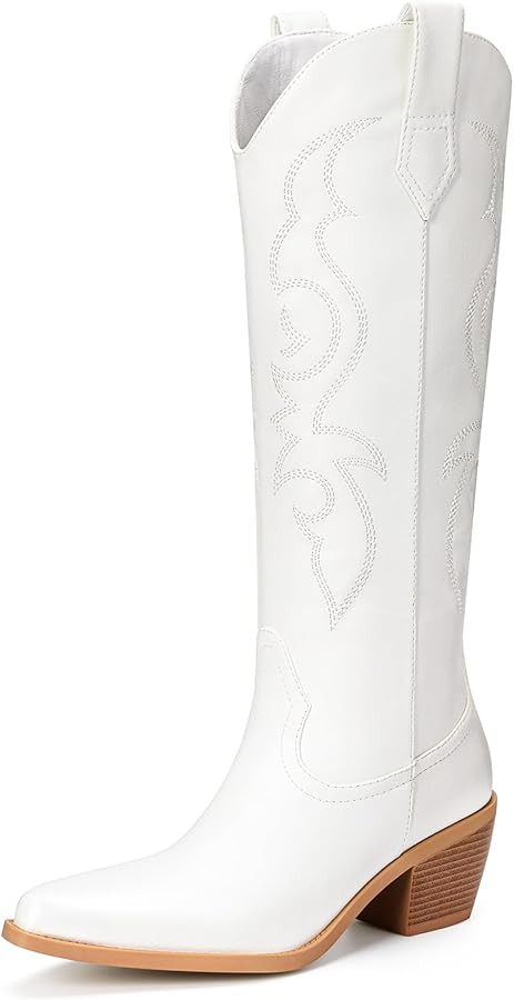 White Cowboy Boots for Women - Wide Calf Rhinestone Cowgirl Boots, Women Knee High Western Boots,... | Amazon (US)