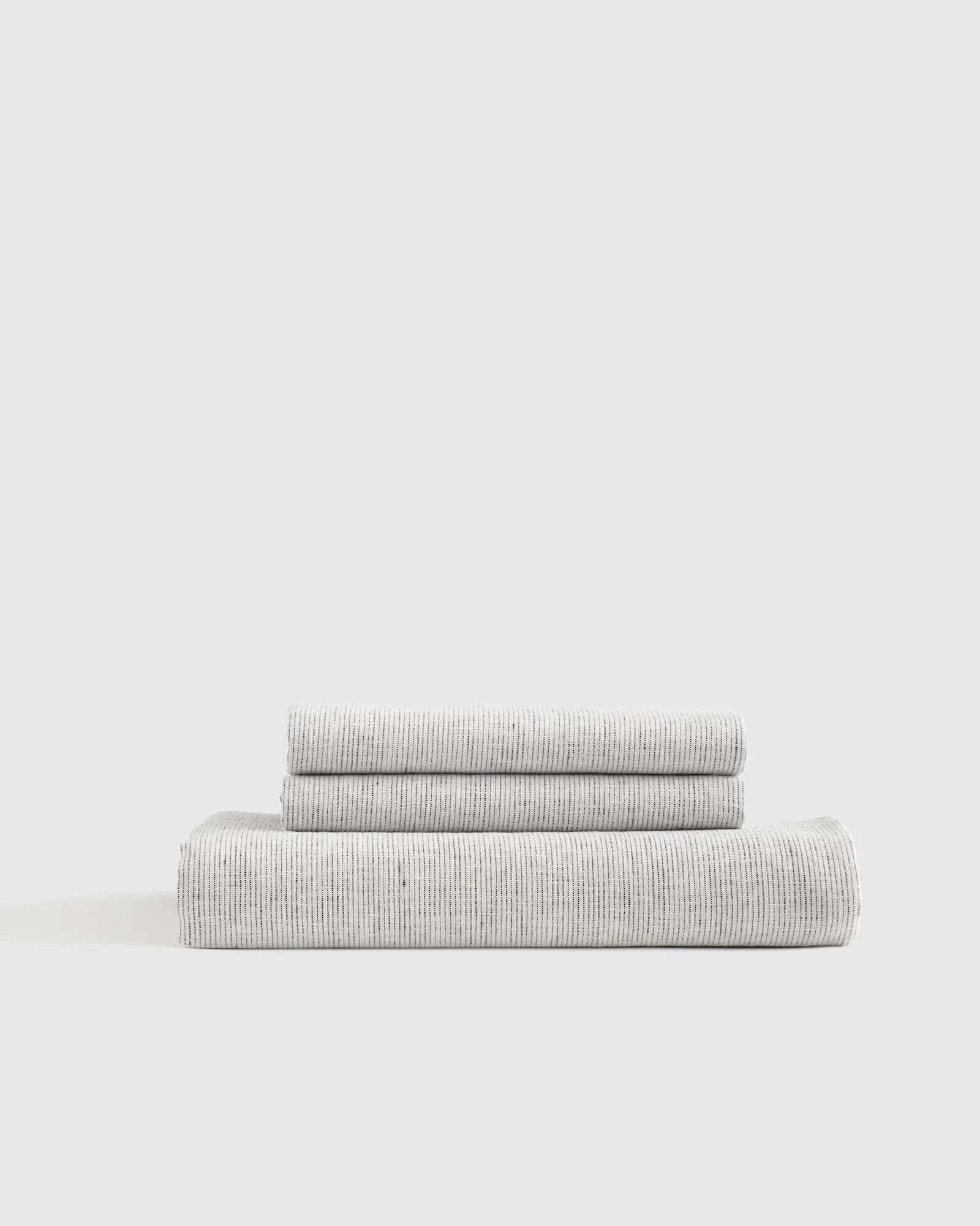 European Linen Fitted Stripe Sheet Set in Grey/White Mini Pinstripe | Quince