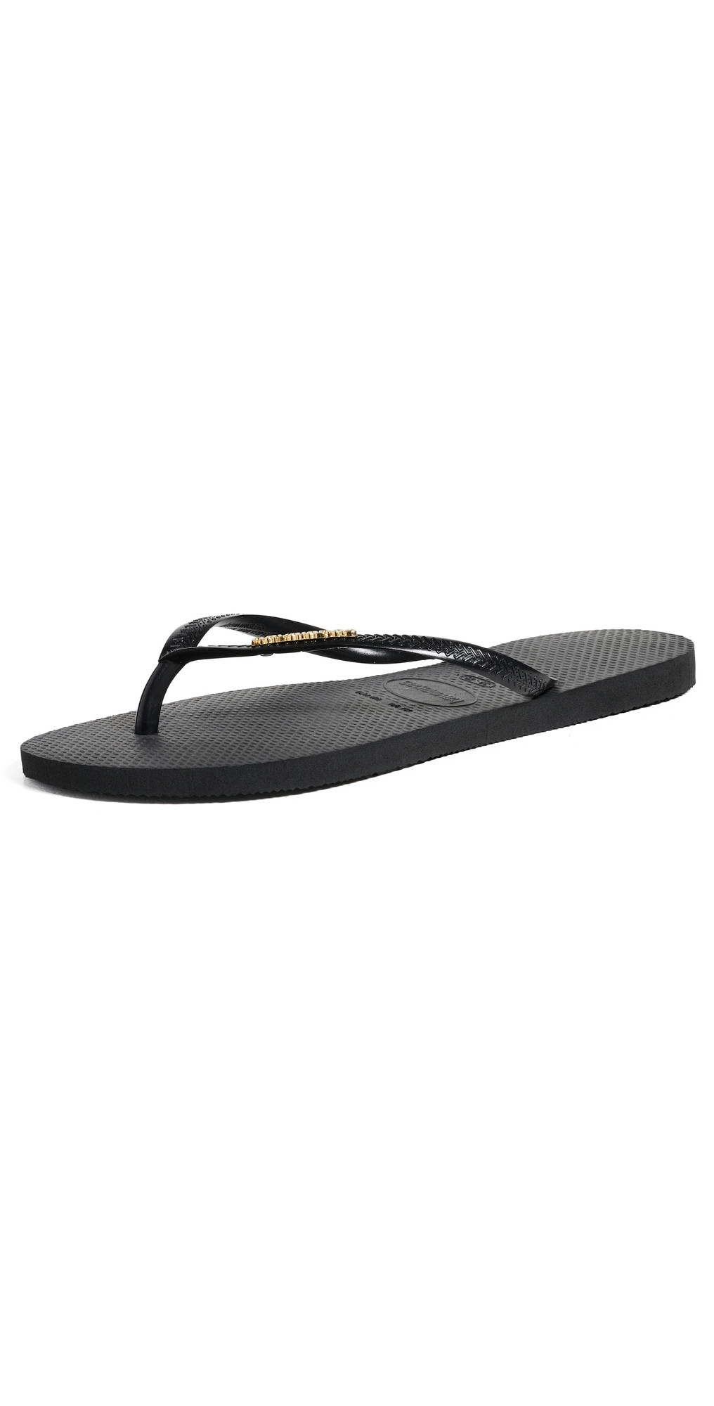 Havaianas Slim Metallic Logo Sandals Black/Golden 11/12 | Shopbop