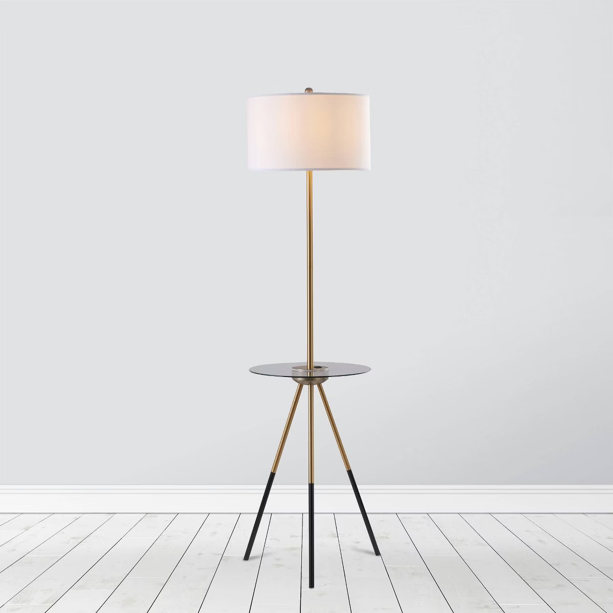 62.5" Axxin Contemporary Tripod Floor Lamp with Glass Table and Built-In USB Gold/White - Teamson... | Target