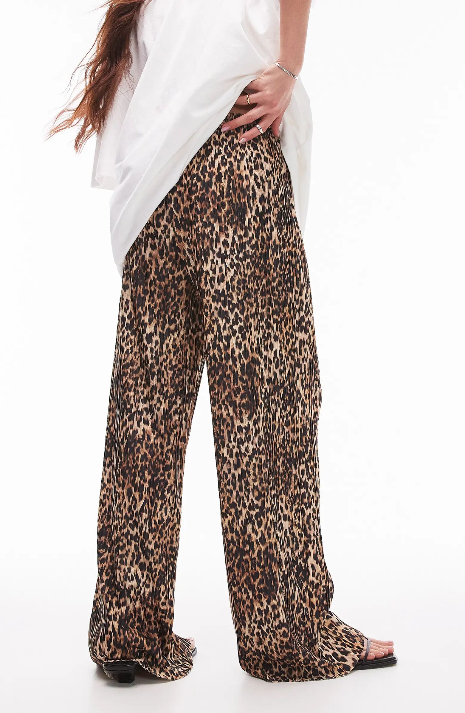 Topshop Animal Plissé Wide Leg Pants | Nordstrom | Nordstrom