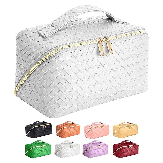 ZAUKNYA Large Capacity Travel Cosmetic Bag - Makeup Bag, Portable Leather Waterproof Women Travel... | Amazon (US)