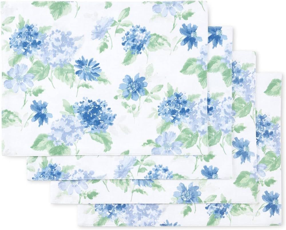 Martha Stewart Amber Floral Placemat Set 4-Pack, Blue/Green, 13"x17.5" | Amazon (US)