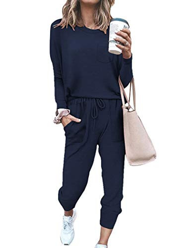Bofell Sweatsuits for Women Set 2 Piece Lounge Wear Outfits Loose Fitting Navy Blue S | Amazon (US)