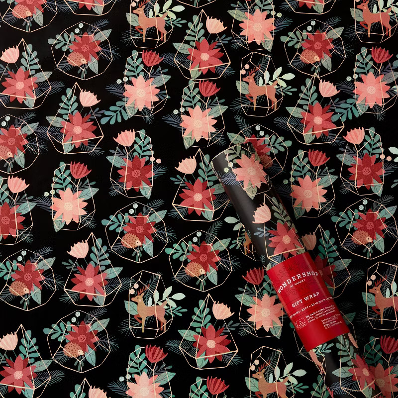 55 sq ft Terrariums Gift Wrap Black - Wondershop™ | Target