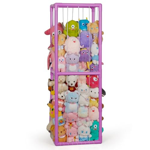 Trycooling Stuffed Animal Storage Zoo Stuffed Animal Holder Space Save Vertical Stuffed Animals Storage PVC with Elastic Band and Net for Playroom Birthday Gift for Bedroom Nursery (Purple 1) | Amazon (US)