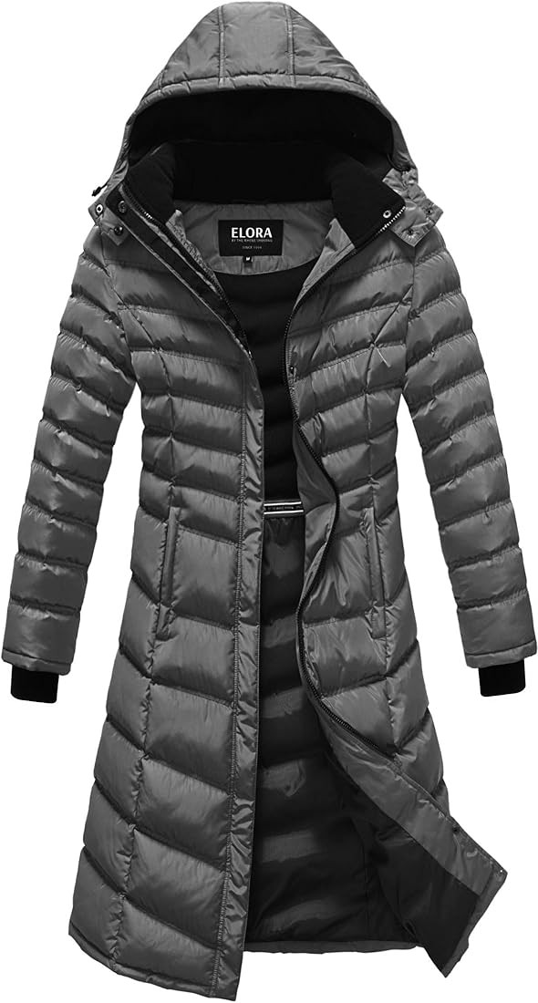 ELORA Women's Warm Winter Heavyweight Quilted 40' inch Long Fleece Trim Puffer Coat Parka Removal... | Amazon (US)