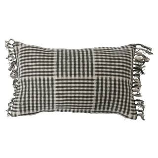 3R Studios Cotton Flannel Lumbar Pillow with Gingham Pattern and Fringe DF5658 - The Home Depot | The Home Depot