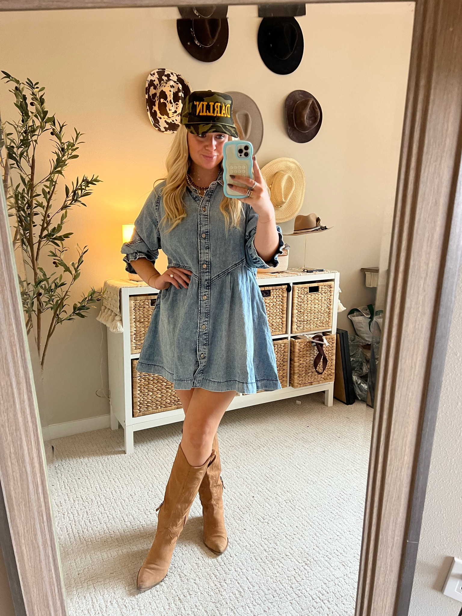 Wearing a medium in the denim dress country concert outfit inspo #freepeople 