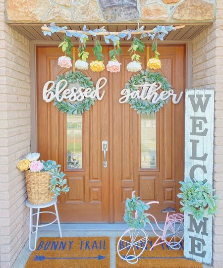 “Meet Me at the Country Cottage” 

Bring to life your cozy, spring front porch dreams with lambs ear wreaths adorned with rustic farmhouse wooden words, a mini pink planter bike, a rustic ship lap welcome sign, the cutest ever bunny trail mats and hanging pastel peonies. 

#LTKFind #LTKSeasonal #LTKhome