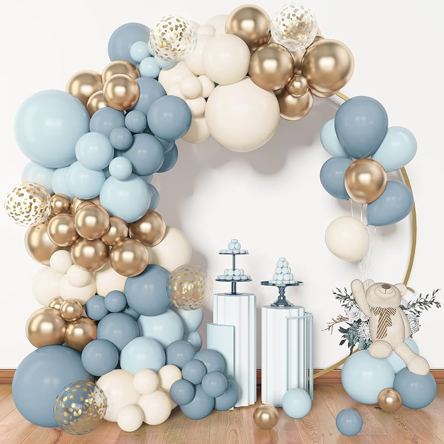 Amandir 153pcs Dusty Blue Balloon Garland Arch Kit, Different Sizes 18 12 10 5 inch Blue White Sa... | Amazon (US)