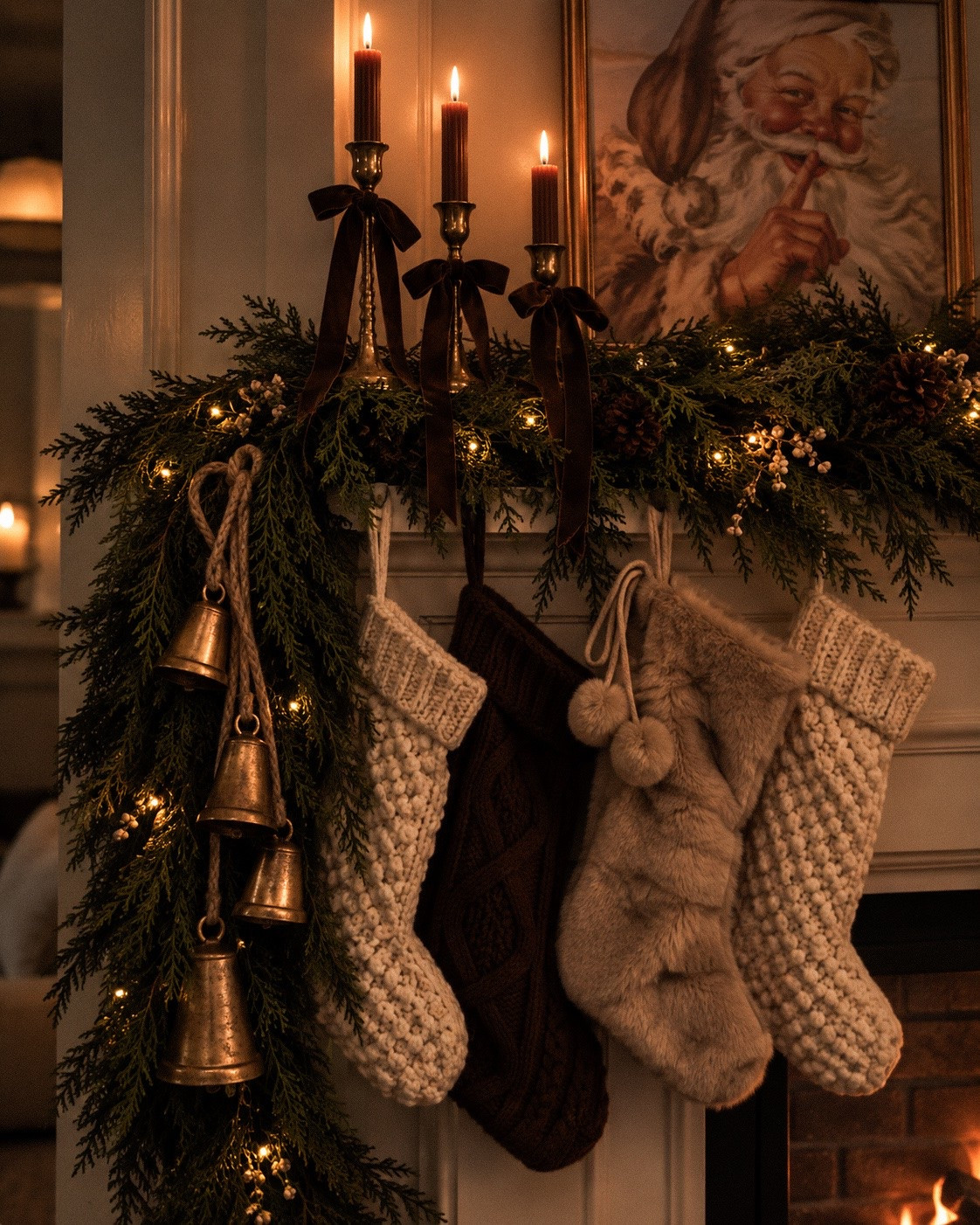 The coziest little Christmas mantel moment 🤎🎄 I mixed Walmart + Amazon finds to get this warm, collected look—chunky knit stockings, soft faux fur, antique-inspired brass bells, layered greenery and all the chocolate brown details. It feels vintage, cozy and expensive without actually being expensive. ✨

I linked the stockings + Christmas decor so you can recreate the look! 🤎

#WalmartChristmas #AmazonChristmas #ChristmasStockings #ChristmasMantel #ChristmasDecor

#LTKSaleAlert #LTKSeasonal #LTKHome
