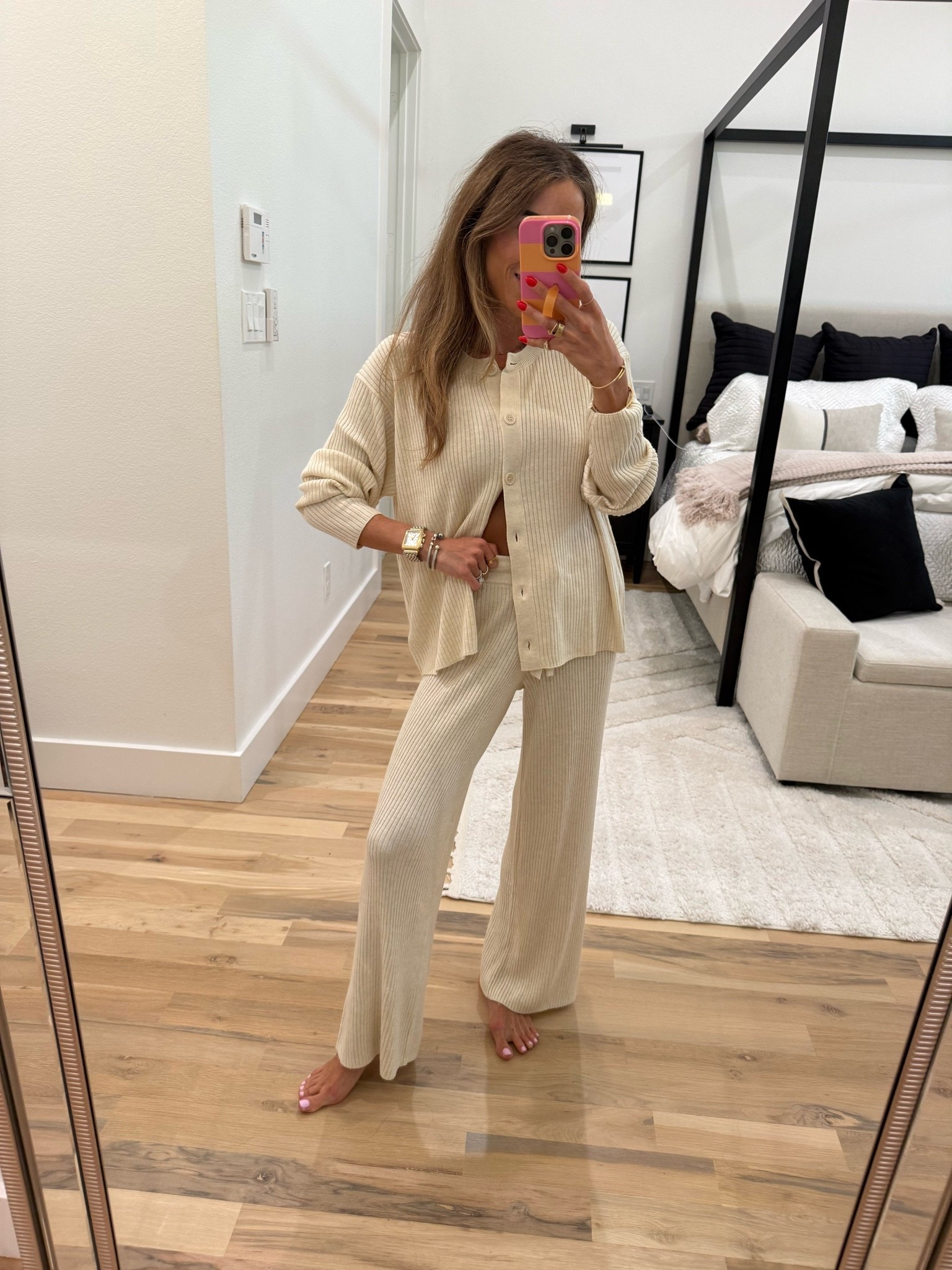 Matching ribbed knit pants with Cardigan set wearing size xs and fits petites 
Travel outfit

#LTKPetite #LTKOver40 #LTKootd