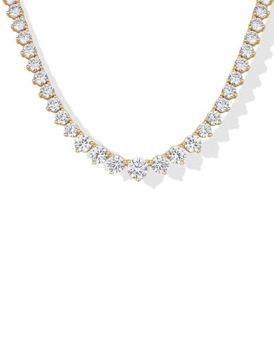 PAVOI 14K Yellow Gold Plated Graduated Tennis Necklaces for Women - Cubic Zirconia Tennis Necklace for Brides & Bridesmaids - Simulated Diamond Chain Trendy Wedding Jewelry - 18 Inches | Amazon (US)