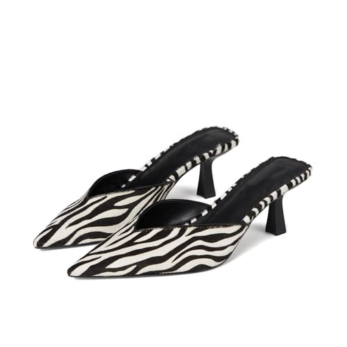 OMLISHZTY Suede Kitten Heel Mules for Women Pointed Closed Toe Mule Heels Slip-On Kitten Mules Comfortable Dressy Pump Shoes Wedding Elegant Casual Zebra | Amazon (US)