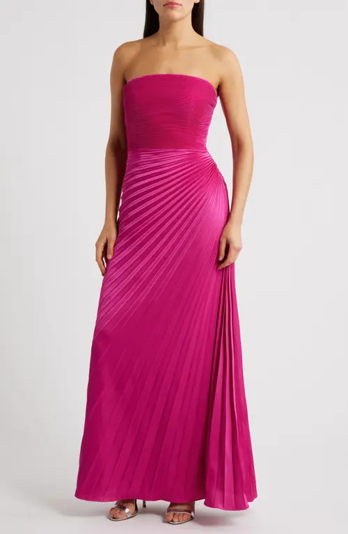 Dress the Population Kinley Accordion Pleat Strapless Evening Gown in Bright Fuchsia at Nordstrom, Size Xx-Small | Nordstrom