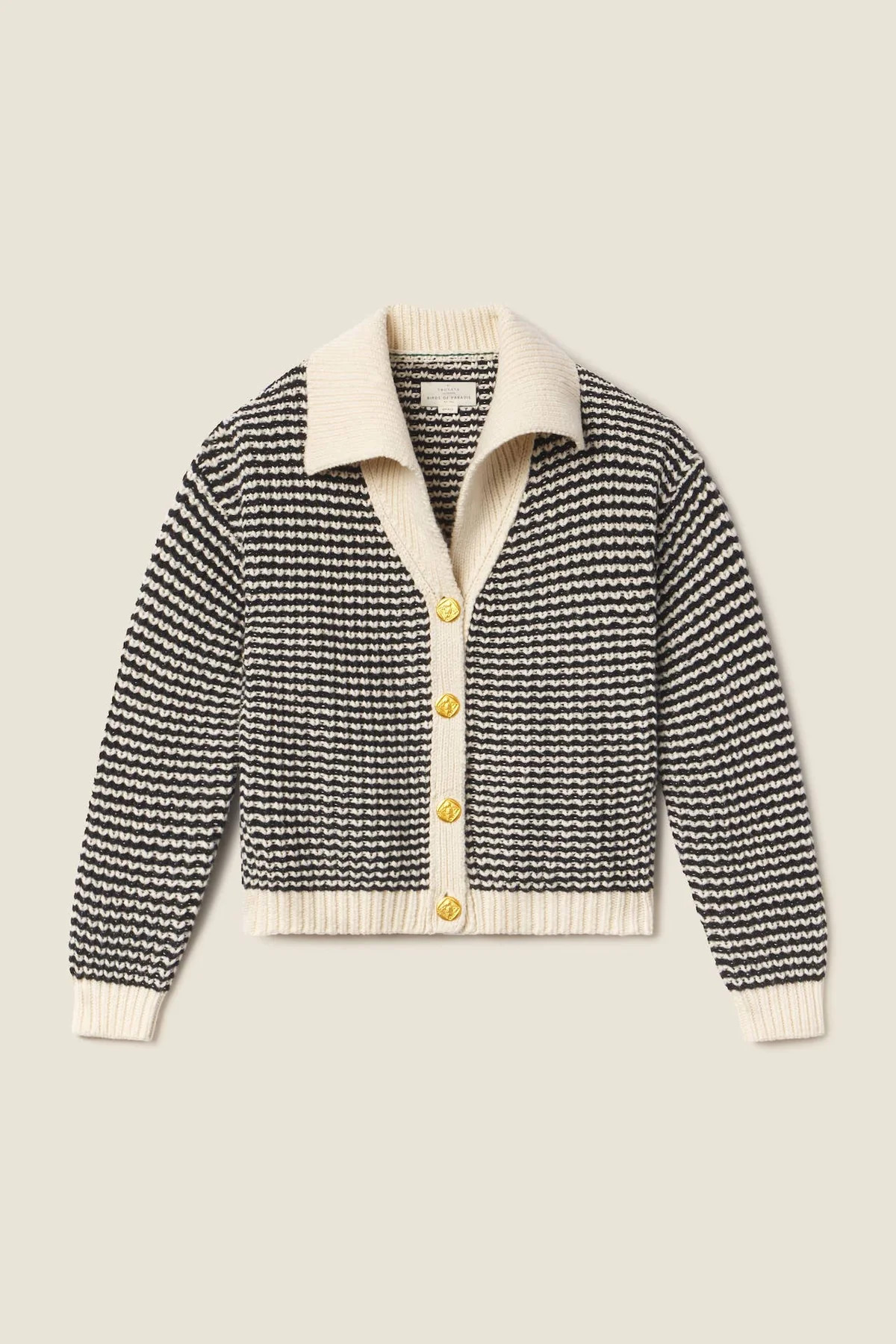 Savannah Cardigan Antique White & Black Stripe | TROVATA