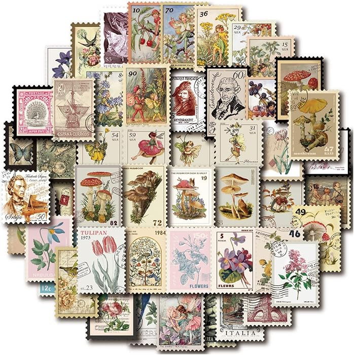 Vintage Postage Stamp Stickers for Scrapbook, 100 Pcs Deco Paper Stickers for Bullet Journal,Bota... | Amazon (US)