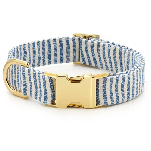 Lake Blue Stripe Summer Dog Collar | Cailini Coastal