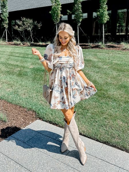 Abercrombie fall dress // wearing an xs petite in dress. Runs tts. This dress is so cute and perfect for fall events or fall family photos. My pink lily boots are an amazing dolce vita look for less and are super comfy! They run tts  

#LTKU #LTKSeasonal #LTKshoecrush