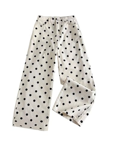 MakeMeChic Women's Polka Dots Straight Leg Jeans Vintage Denim Pants with Pocket | Amazon (US)