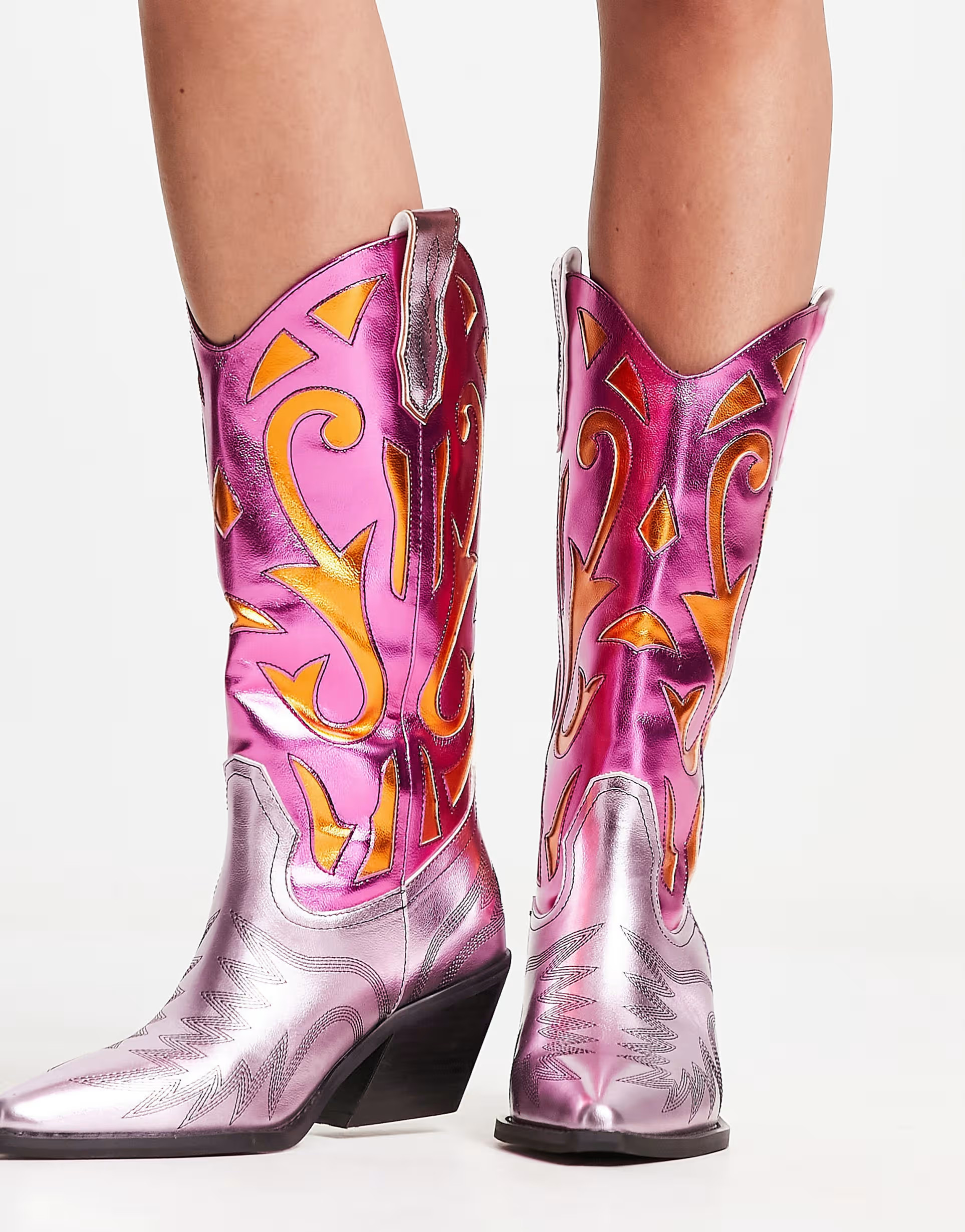 ASOS DESIGN Cupid contrast western knee boots in metallic mix | ASOS (Global)