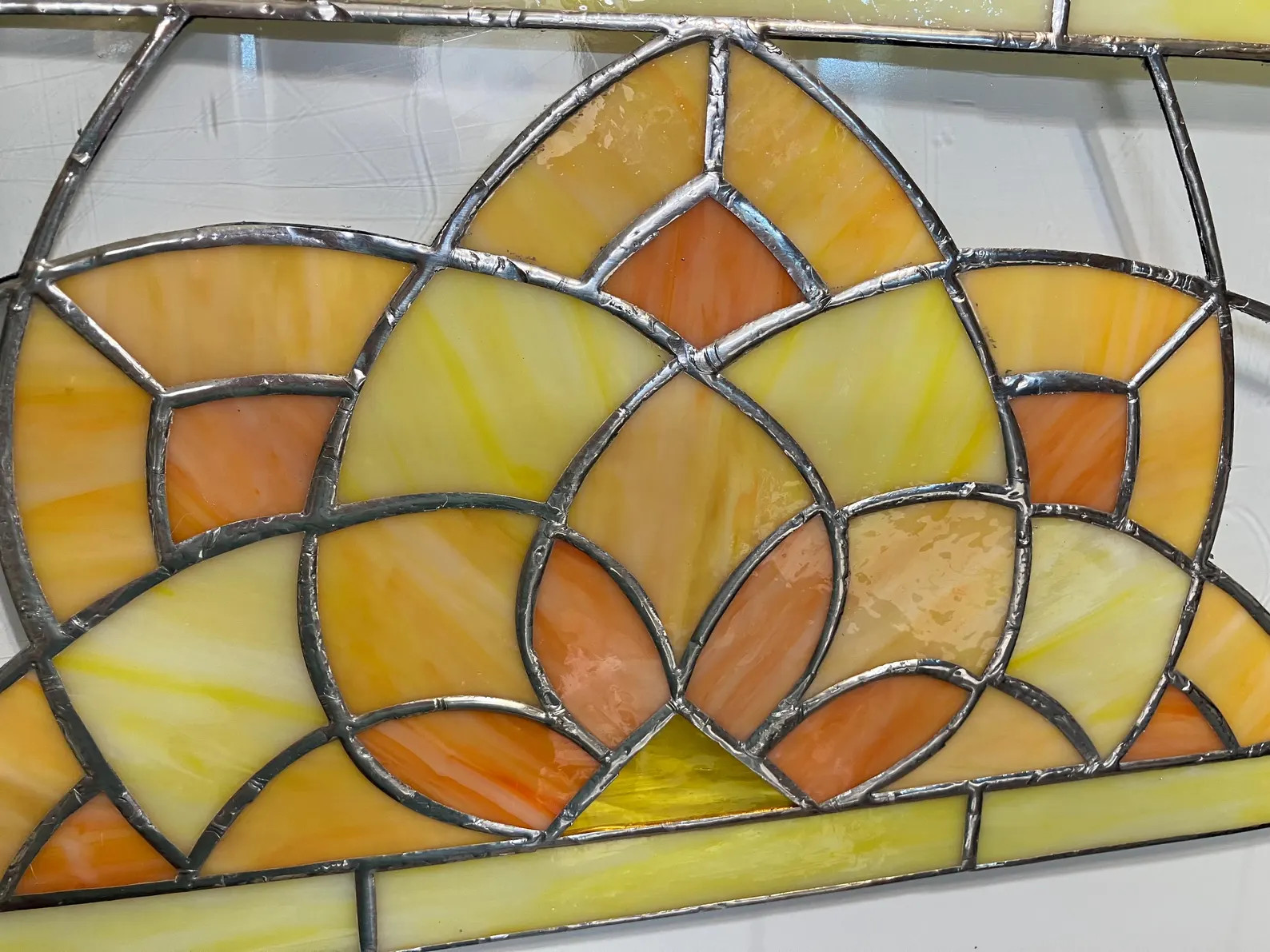Stained Glass, Transom Window, Hanging Panel, Sunshine, Yellow, Orange, Circles, Geometric, Handm... | Etsy (US)