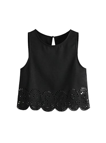 Remidoo Women's Scallop Trim Crop Tank Top Summer Keyhole Back Cropped Sleeveless Blouse | Amazon (US)