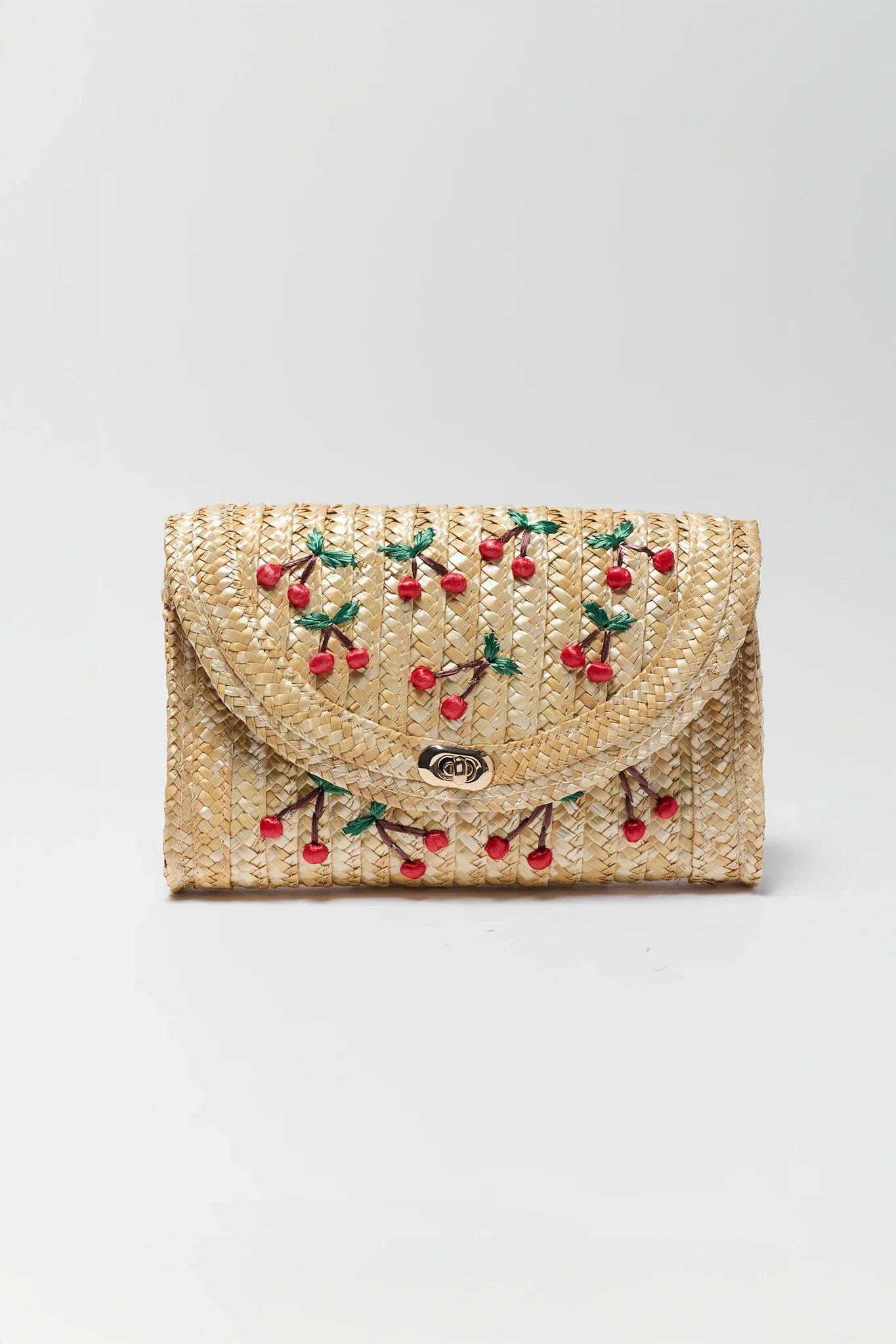 Colette Woven Raffia Cherry Clutch | Avara