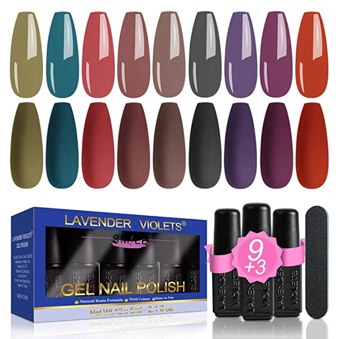 Lavender Violets 13 Pcs Gel Nail Polish Kit with 9 Colors Coat, 3 Bottles of Base Top Matt Top Co... | Amazon (US)