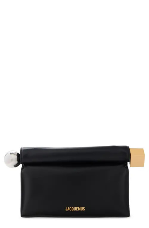 Jacquemus La Pochette Rond Carré Leather Clutch in Black 990 at Nordstrom | Nordstrom